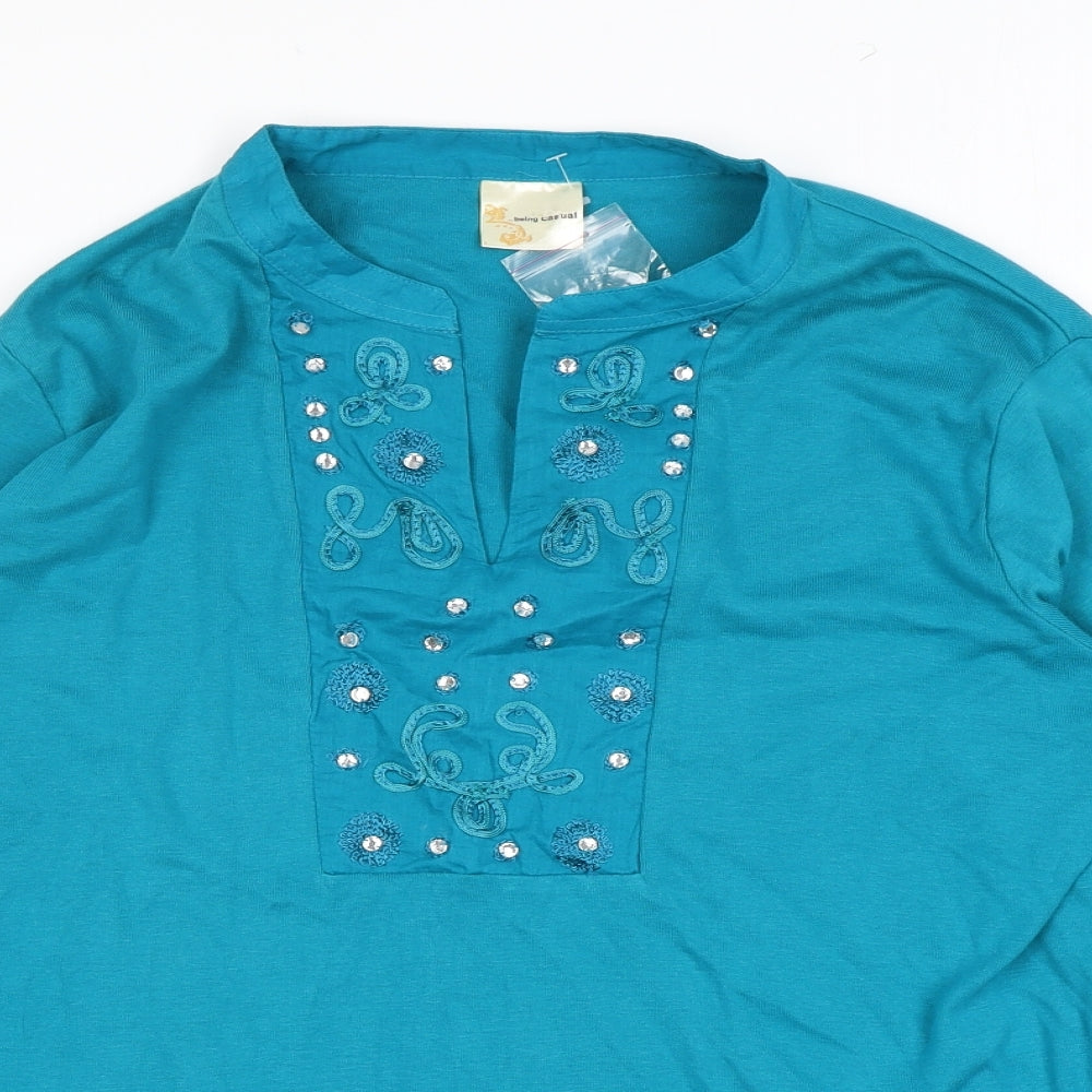 Being Casual Womens Blue Cotton Basic Blouse Size 18 V-Neck - Embroidery