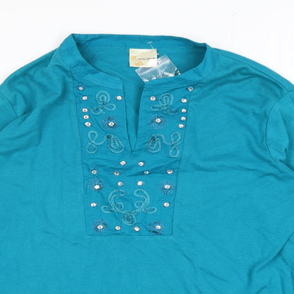 Being Casual Womens Blue Cotton Basic Blouse Size 18 V-Neck - Embroidery