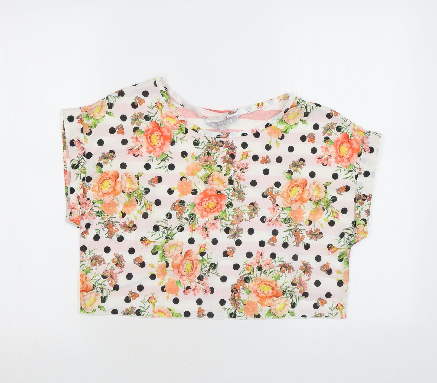Womens UK Size 12 Red Herring Multicoloured Cropped T-Shirt