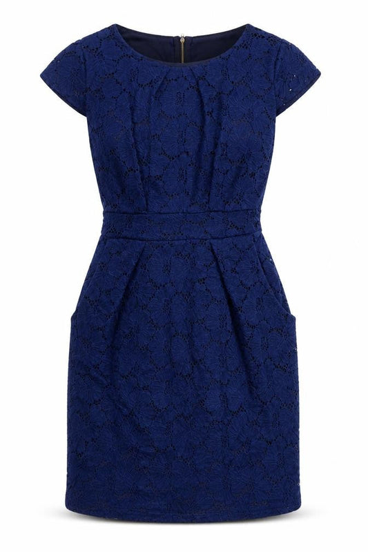 Vouley Vous Womens Blue Floral Nylon Mini Size L Round Neck Zip - Lace