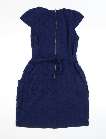 Vouley Vous Womens Blue Floral Nylon Mini Size L Round Neck Zip - Lace
