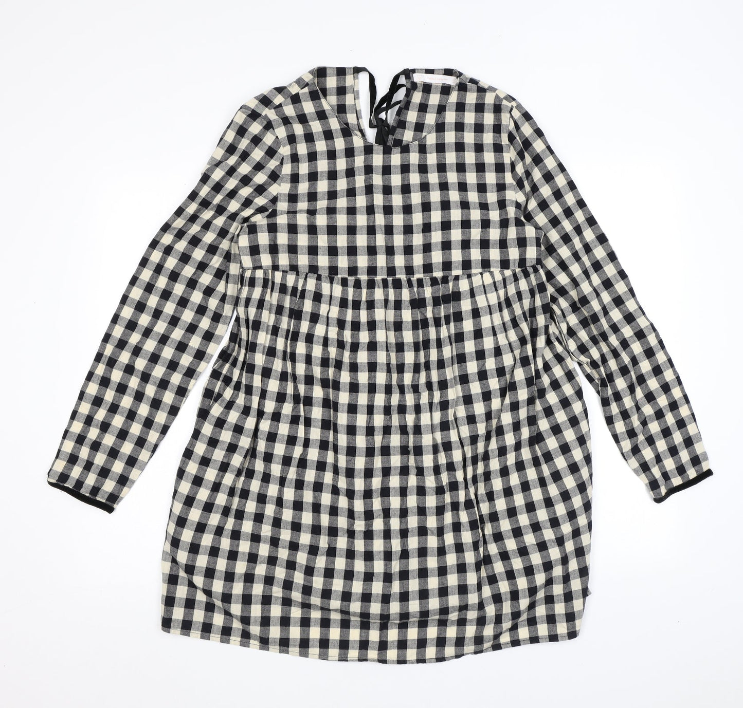 Zara Womens Black Check Polyester A-Line Size S Round Neck Tie