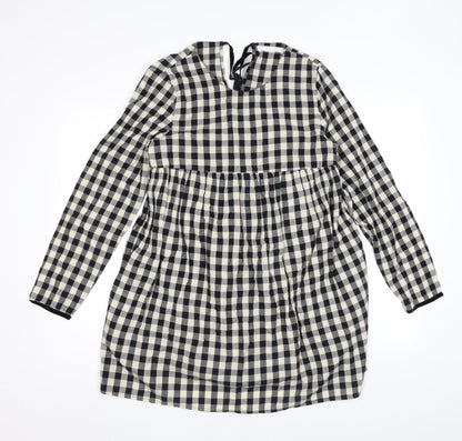 Zara Womens Black Check Polyester A-Line Size S Round Neck Tie