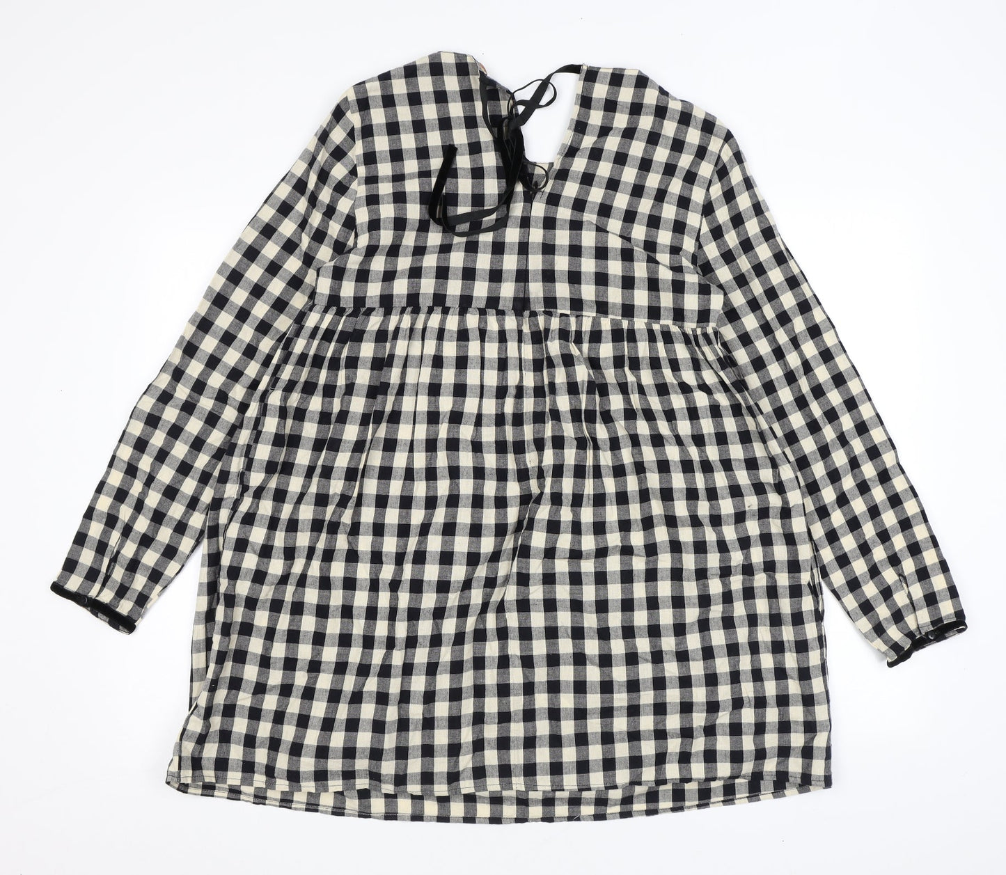 Zara Womens Black Check Polyester A-Line Size S Round Neck Tie