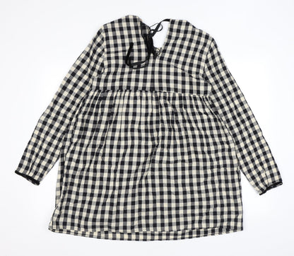 Zara Womens Black Check Polyester A-Line Size S Round Neck Tie