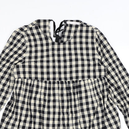 Zara Womens Black Check Polyester A-Line Size S Round Neck Tie