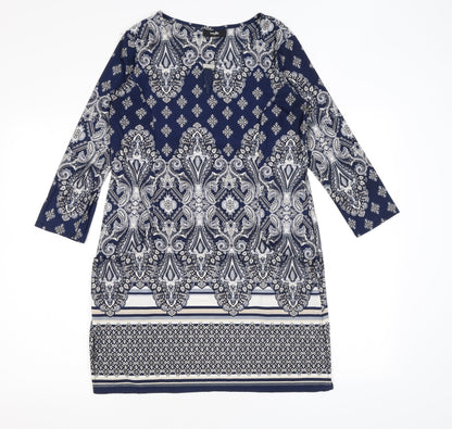 Wallis Womens Blue Geometric Polyester A-Line Size S Round Neck Pullover