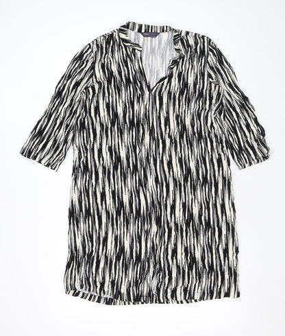Marks and Spencer Womens Black Geometric Viscose A-Line Size 10 V-Neck Button