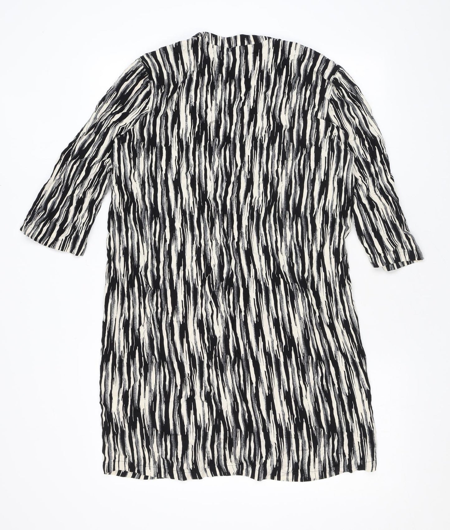 Marks and Spencer Womens Black Geometric Viscose A-Line Size 10 V-Neck Button