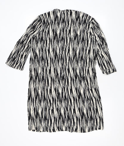 Marks and Spencer Womens Black Geometric Viscose A-Line Size 10 V-Neck Button