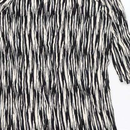 Marks and Spencer Womens Black Geometric Viscose A-Line Size 10 V-Neck Button