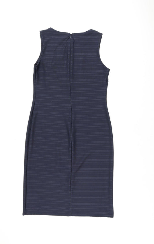 NEXT Womens Blue Polyester Pencil Dress Size 12 Boat Neck Zip