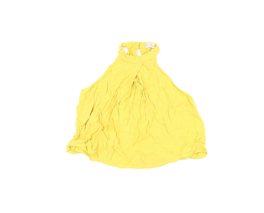 Miss Selfridge Womens Yellow Polyester Cropped T-Shirt Size 6 Halter