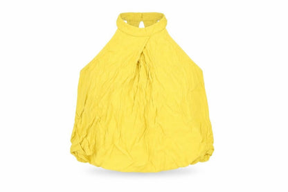 Miss Selfridge Womens Yellow Polyester Cropped T-Shirt Size 6 Halter