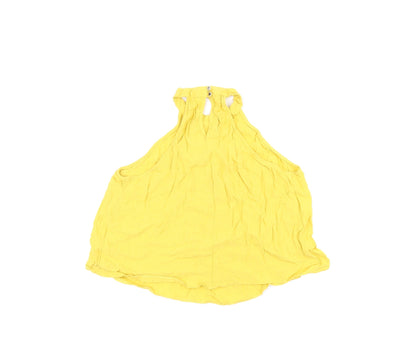 Miss Selfridge Womens Yellow Polyester Cropped T-Shirt Size 6 Halter