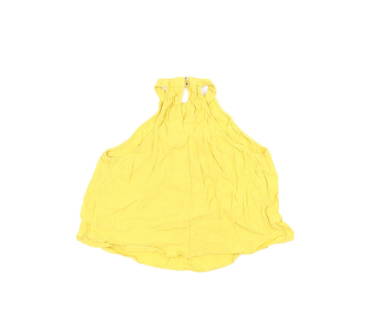 Miss Selfridge Womens Yellow Polyester Cropped T-Shirt Size 6 Halter