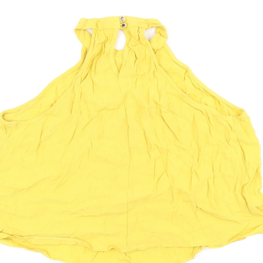 Miss Selfridge Womens Yellow Polyester Cropped T-Shirt Size 6 Halter