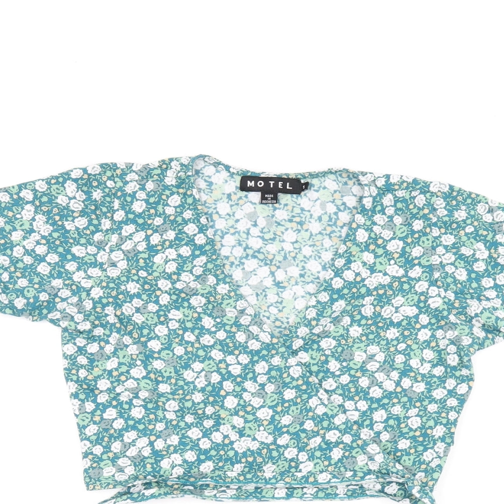Womens UK Size S Motel Green Cropped T-Shirt