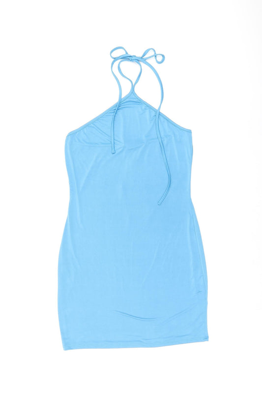 PRETTYLITTLETHING Womens Blue Polyester Bodycon Size 14 Halter Pullover