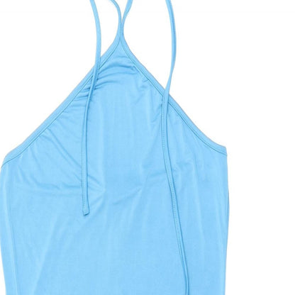 PRETTYLITTLETHING Womens Blue Polyester Bodycon Size 14 Halter Pullover