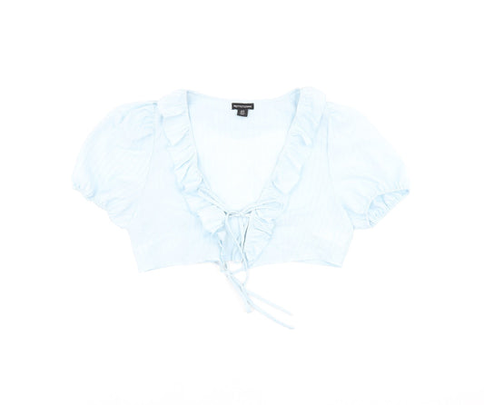 Womens UK Size 12 PRETTYLITTLETHING Blue Cropped Blouse