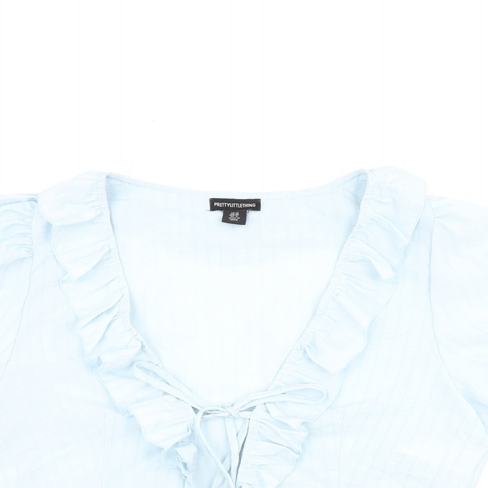 Womens UK Size 12 PRETTYLITTLETHING Blue Cropped Blouse