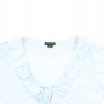 Womens UK Size 12 PRETTYLITTLETHING Blue Cropped Blouse