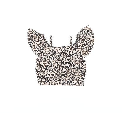 River Island Girls Beige Animal Print Polyester Pullover Blouse Size 6 Years Off the Shoulder Pullover