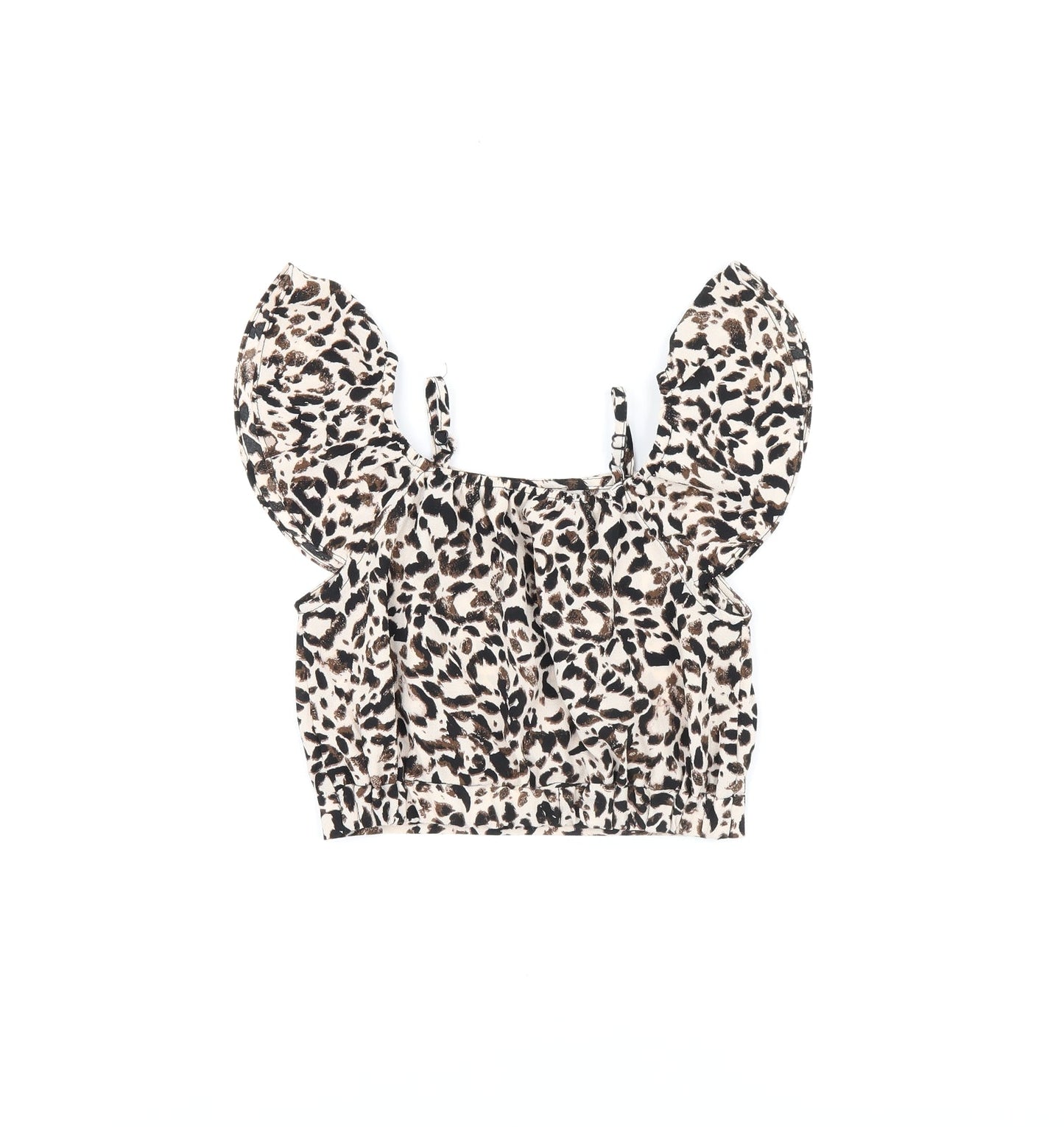 River Island Girls Beige Animal Print Polyester Pullover Blouse Size 6 Years Off the Shoulder Pullover