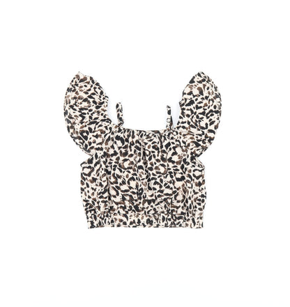 River Island Girls Beige Animal Print Polyester Pullover Blouse Size 6 Years Off the Shoulder Pullover
