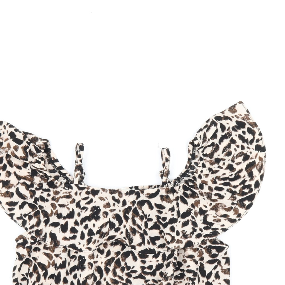River Island Girls Beige Animal Print Polyester Pullover Blouse Size 6 Years Off the Shoulder Pullover