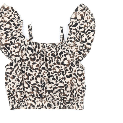 River Island Girls Beige Animal Print Polyester Pullover Blouse Size 6 Years Off the Shoulder Pullover