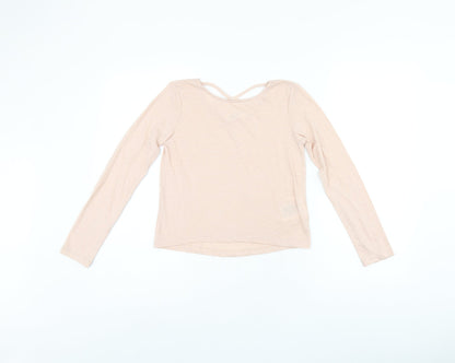 H&M Girls Pink Polyester Jersey T-Shirt Size 8-9 Years Boat Neck Pullover - 8-10years