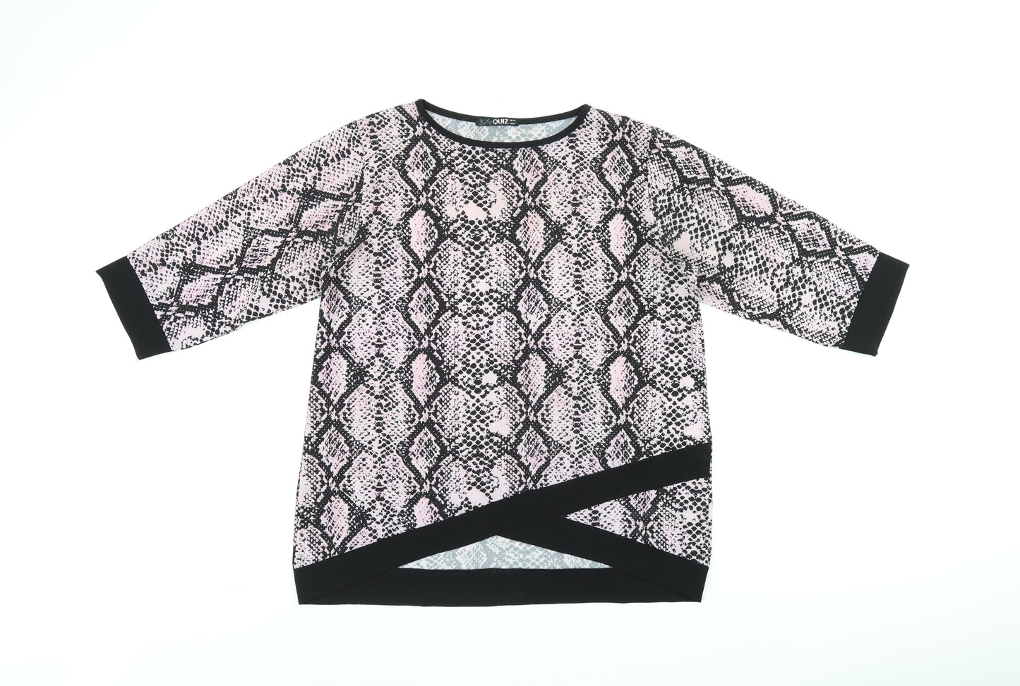 Quiz Womens Pink Animal Print Polyester Basic T-Shirt Size 12 Boat Neck