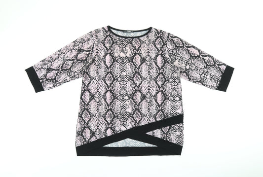 Quiz Womens Pink Animal Print Polyester Basic T-Shirt Size 12 Boat Neck