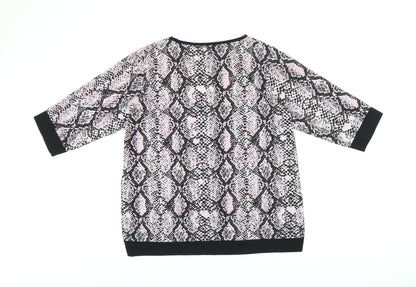 Quiz Womens Pink Animal Print Polyester Basic T-Shirt Size 12 Boat Neck