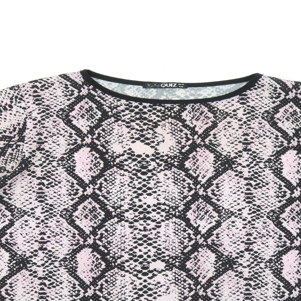 Quiz Womens Pink Animal Print Polyester Basic T-Shirt Size 12 Boat Neck