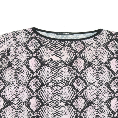 Quiz Womens Pink Animal Print Polyester Basic T-Shirt Size 12 Boat Neck