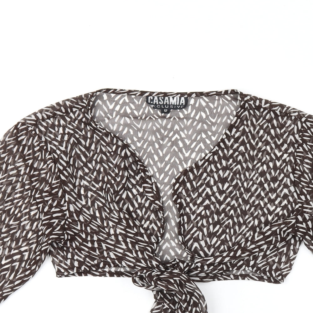 Womens UK Size 12 CASAMIA Brown Cropped Blouse