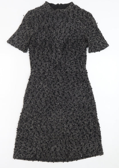 Warehouse Womens Black Polyester A-Line Size 8 Round Neck Zip
