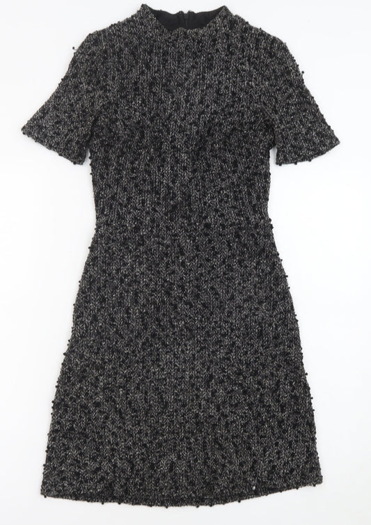 Warehouse Womens Black Polyester A-Line Size 8 Round Neck Zip