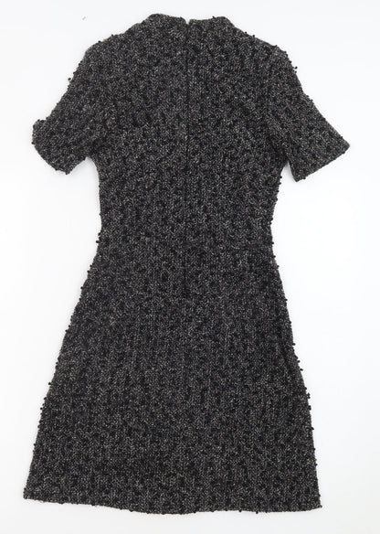 Warehouse Womens Black Polyester A-Line Size 8 Round Neck Zip