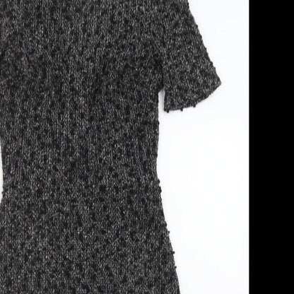 Warehouse Womens Black Polyester A-Line Size 8 Round Neck Zip