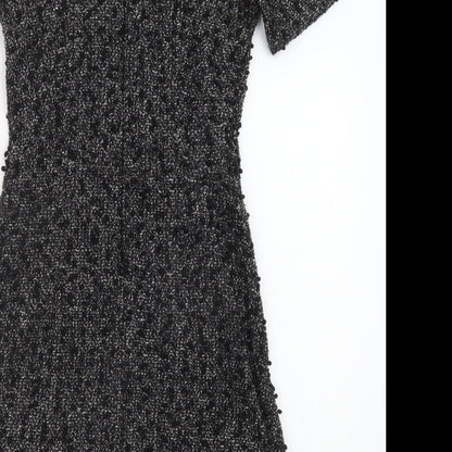 Warehouse Womens Black Polyester A-Line Size 8 Round Neck Zip