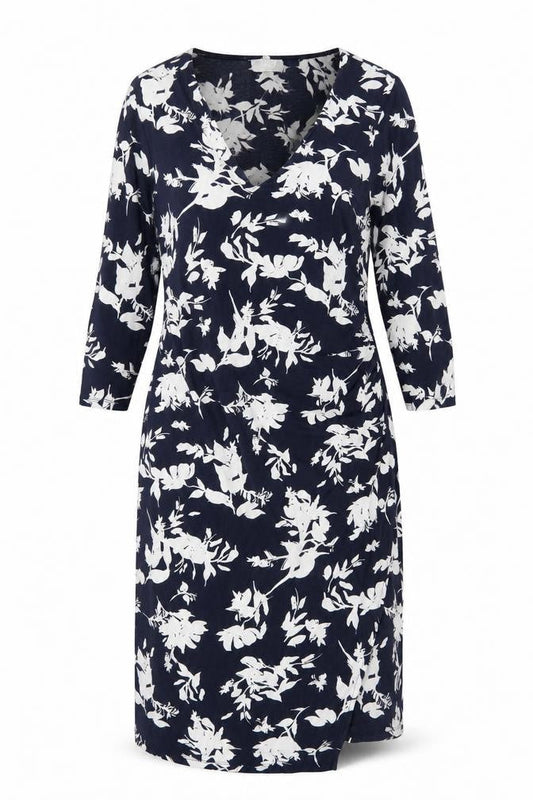 Pure Womens Blue Floral Polyester A-Line Size 16 V-Neck Pullover