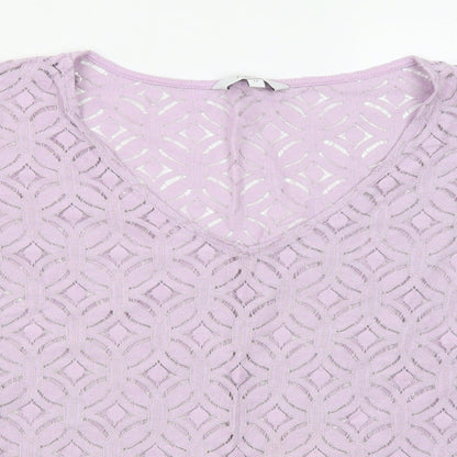 NEXT Womens Purple Geometric Cotton Basic T-Shirt Size 12 Round Neck - Overlay Top