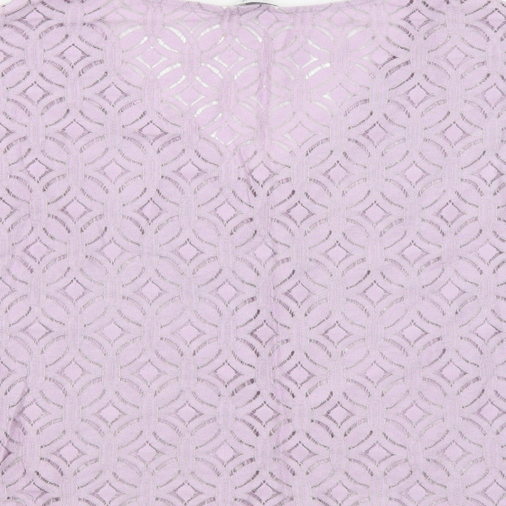 NEXT Womens Purple Geometric Cotton Basic T-Shirt Size 12 Round Neck - Overlay Top
