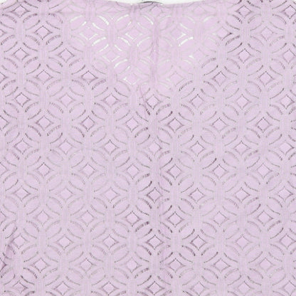 NEXT Womens Purple Geometric Cotton Basic T-Shirt Size 12 Round Neck - Overlay Top