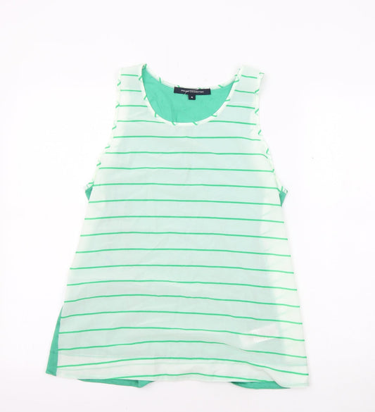 French Connection Womens White Striped Polyester Basic Tank Size M Round Neck - White and Green, Sheer