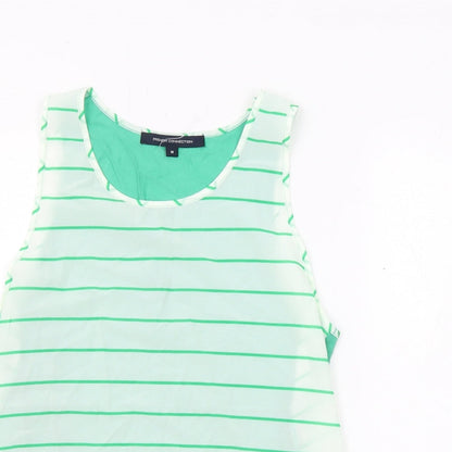 French Connection Womens White Striped Polyester Basic Tank Size M Round Neck - White and Green, Sheer